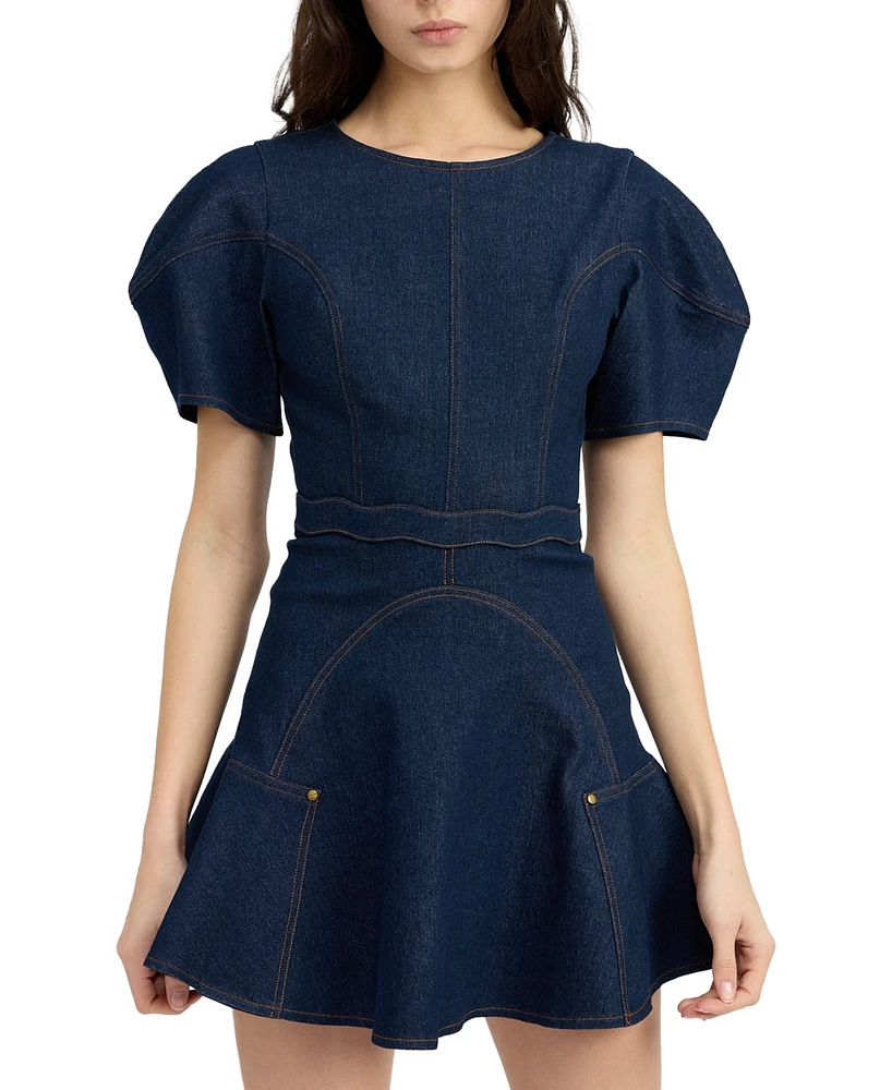 En Saison Women's Dakota Short-Sleeve Denim Mini Dress