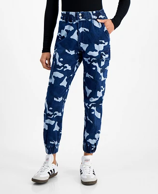 Madden Girl Juniors' High-Rise Camo-Print Cargo Joggers