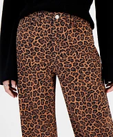 Tinseltown Juniors' Leopard-Print Wide-Leg Jeans