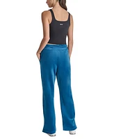 Dkny Women's Velour Rhinestone-Logo Side-Slit Track Pants