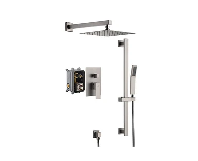 Casainc 10 Inch Wall Mounted Square Shower System Set with Handheld Spray & Slidebar