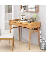 Skonyon Bamboo Writing Desk with 2 Storage Drawers and Open Shelf-Natural