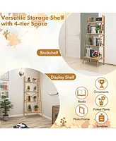 Sugift 58 Inch 4-Tier Bamboo Ladder Bookshelf-Natural