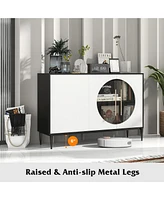 Gymax Sideboard Cabinet w/ Tempered Glass Door Elevated Metal Legs Free-standing