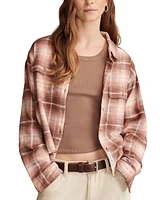 Lucky Brand Women's Cotton Raw Edge Plaid Cropped Button Down Top