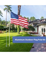 Yescom Bravery 10Ft Flag Pole Kit Aluminum Outside Inground Yard Garden with 3'x5' Usa Flag Ball Top Silver2 Packs