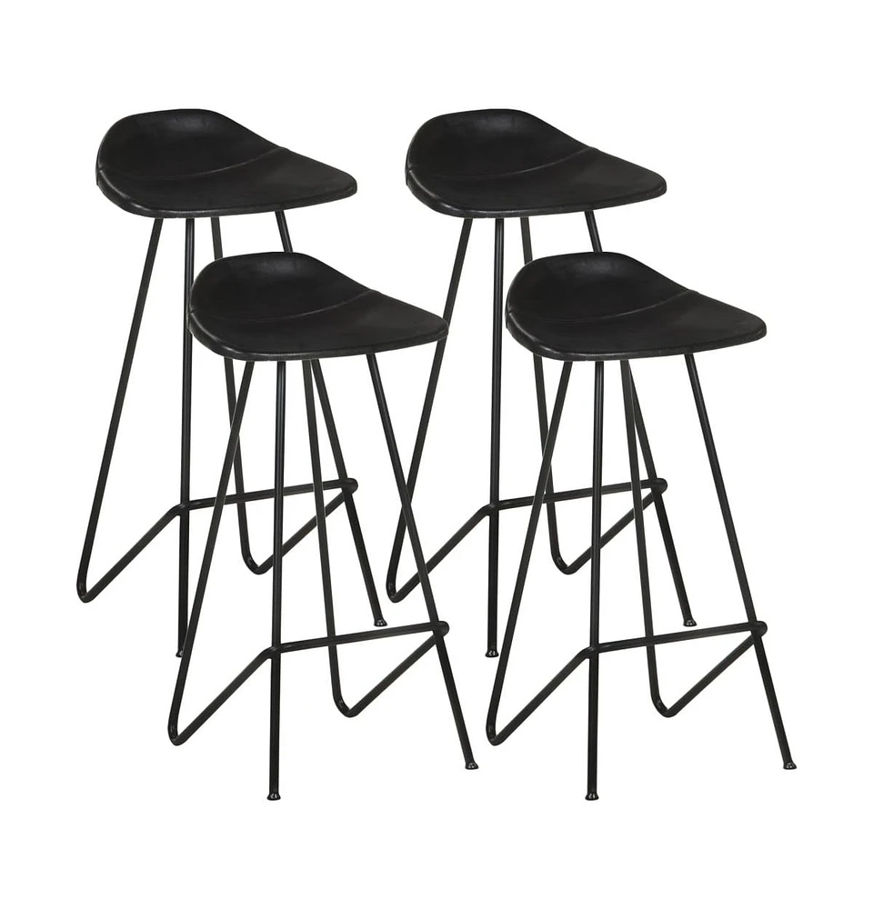 vidaXL Bar Stools 4 pcs Black Real Leather