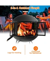 Inolait 28 Inch Portable Fire Pit on Wheels with Log Grate-Black