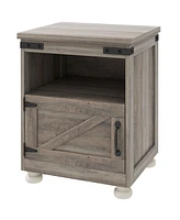 Homcom Farmhouse Side Table, End Table with Open Shelf and Cupboard, Gray