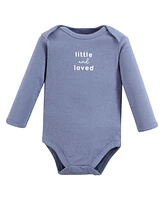 Touched by Nature Baby Boys Organic Cotton Long-Sleeve Bodysuits, Blue Peanut