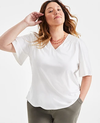 Style & Co Plus Lace-Trim Flutter-Sleeve Top, Created for Macy's
