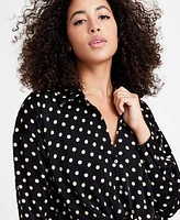 Lucy Paris Women's Rue Dot-Print Tie-Front Blouse - Black