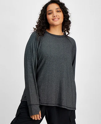 Id Ideology Plus Metallic Thumbhole Long-Sleeve Top, Created for Macy's