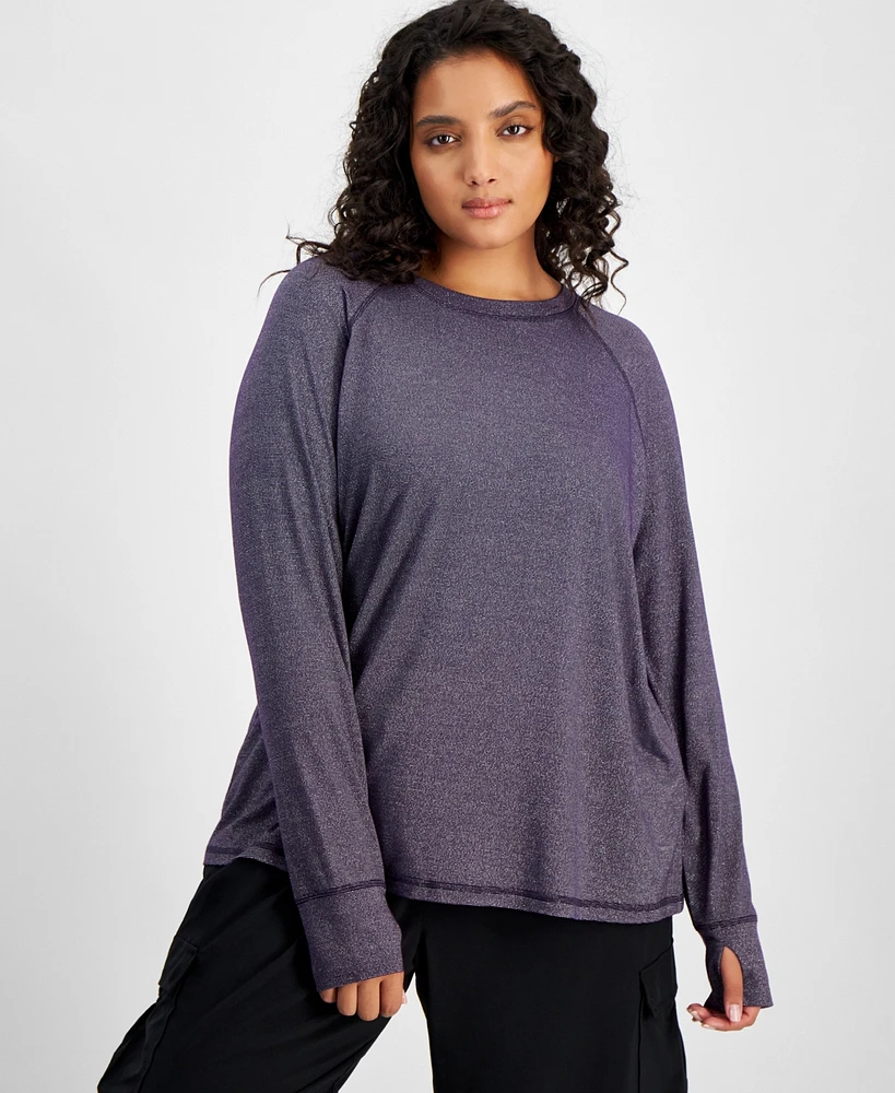 Id Ideology Plus Metallic Thumbhole Long-Sleeve Top, Created for Macy's