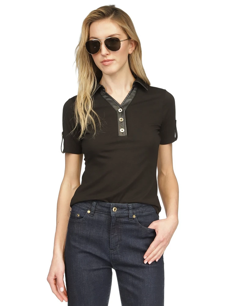 Michael Kors Women's Faux-Leather Trimmed Polo