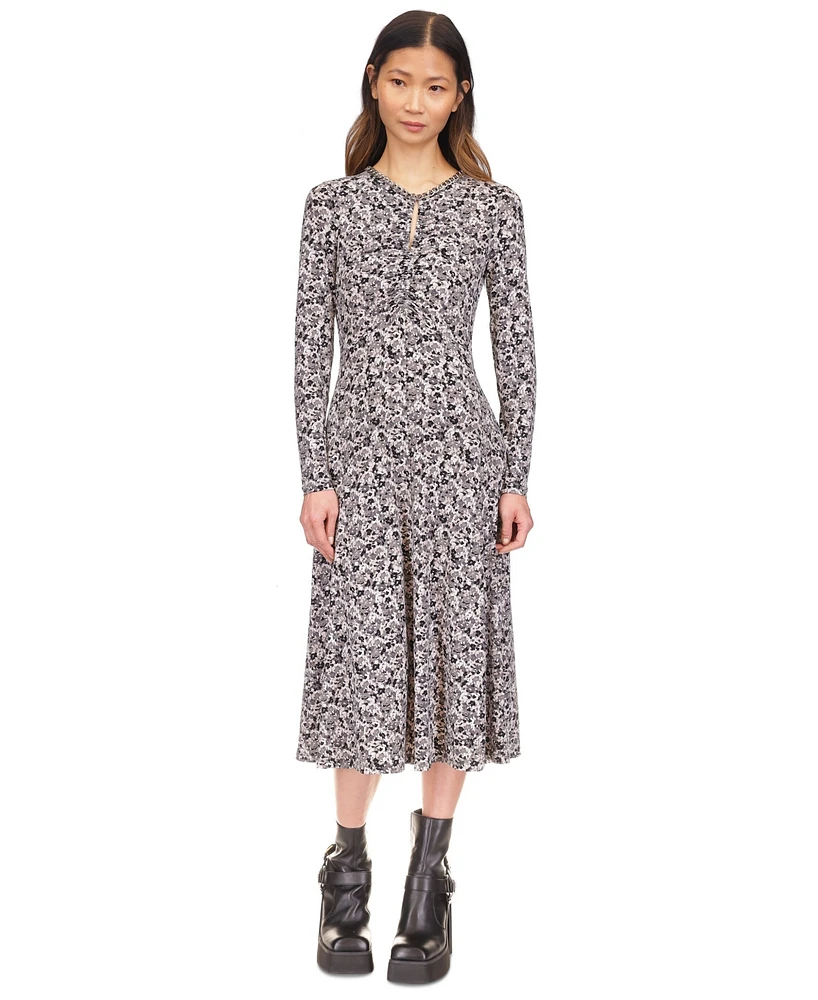 Michael Kors Chain-Neck Keyhole Printed Dress