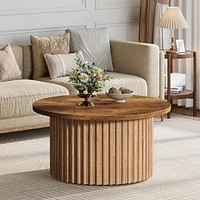 Tribesigns 31.5" Round Coffee Table, Farmhouse Circle Coffee Table with Metal Base, Modern Wood Accent Center Table Sofa Side Table for Living Room, H