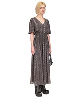 Michael Kors Women's Snake-Print Smocked Maxi Dress