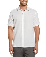 Cubavera Men's Linen Blend Embroidered Contrast Wave Short Sleeve Button-Down Panel Shirt