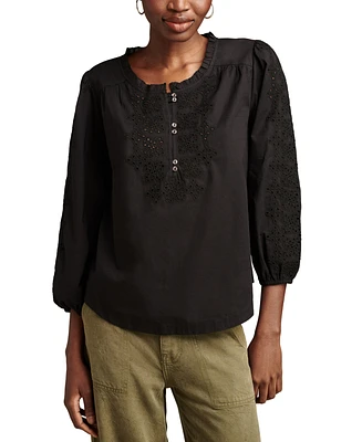 Lucky Brand Women's Cotton Eyelet-Embroidered 3/4-Sleeve Top