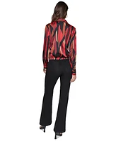 Karl Lagerfeld Paris Women's Geo-Printed Faux-Wrap Satin Top