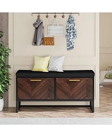Tribesigns Shoe Storage Bench with Seat Cushion, Entryway Shoe Bench with 2 Flip Drawers, Hallway Bench with Shoe Storage Cabinet, Hidden Shoes Organi