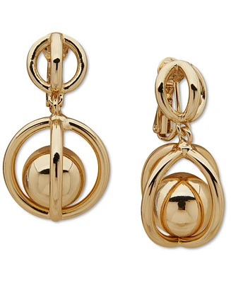 Anne Klein Gold-Tone Orbital Sphere Clip-On Drop Earrings