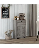 Homcom Farmhouse Storage Cabinet with Drawer and Doors, Light Gray