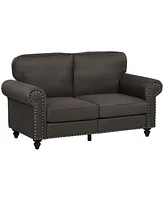 Homcom Mid Century Modern Loveseat Sofa with Nailhead Trim, Dark Brown