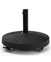 Givimo 50 Lbs Patio Wicker Style Resin Umbrella Base Stand Heavy Duty with Wheels