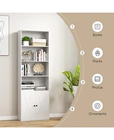 Sugift 71 Inch Freestanding Bookshelf with 6 Shelves and 2-Door Cabinet-White