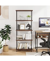 Gymax 2PCS 5-Tier Multipurpose Display Rack Freestanding Bookshelf w/ Metal Frame Walnut