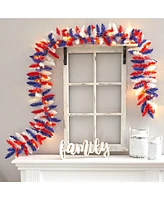 Slickblue Patriotic Garland with 50 Led Lights for Fourth of July and Memorial Day Decor