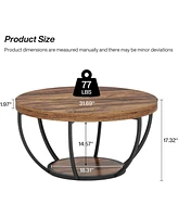 Tribesigns Round Coffee Table, Industrial 2-Tier Circle Coffee Table with Storage Shelves, Modern 31.7" Wooden Accent Center Table for Living Room, Ho