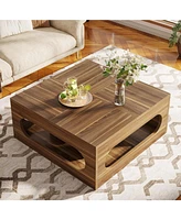 Tribesigns 43-Inch Coffee Table with Led Light, Square Coffee Table with Storage, Wood Cocktail Table, Farmhouse Center Table for Living Room Home Off