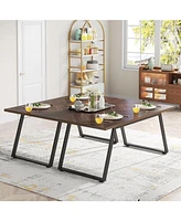 Tribesigns Dining Room Table for 6, Industrial 63" W Walnut Rectangle Wooden Kitchen with Steel Legs Metal Frame, Farmhouse Patio Dinner f