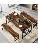 Tribesigns 55-Inch Large Dining Table Set for 4 to 6, Kitchen Breakfast Table with 2 Benches, Rectangular 3