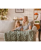 Chanasya Premium Ruched Faux Fur Throw Blanket - Luxurious, Soft Reversible Mink 50" x 65” Marble