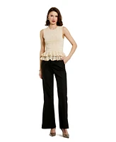 Mac Duggal Women's Sleeveless High Neck Knit Top With Ruffle Hem
