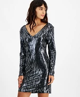 Bar Iii Women's Zebra-Sequin Long-Sleeve Mini Dress, Created for Macy's