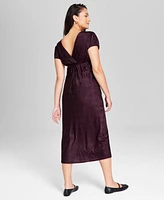 And Now This Women's Satin Bow Print Short-Sleeve V-Neck Midi Dress, Created for Macy's