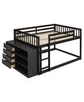 Full Over Full Bunk Bed With 4 Drawers And 3 Shelves