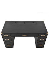 Classic Executive Desk with Metal Trim, File Drawers, Usb Ports