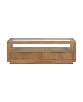 Streamdale Furniture Minimalist Wood & Glass Coffee Table with Drawers and Shelf