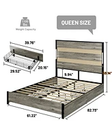 Queen Bed Frame with Headboard, Storage, and Charging Station
