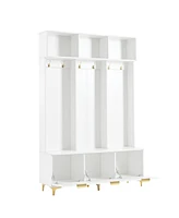 High Gloss Fluted Storage Hall Tree with Gold Accents