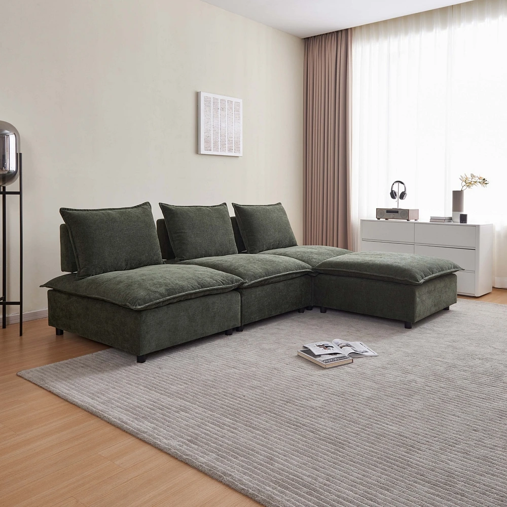 Simplie Fun Modern L-Shaped Sectional Sofa with Ottoman