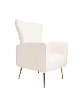 Streamdale Furniture White Velvet Wingback Accent Chair with Gold Legs