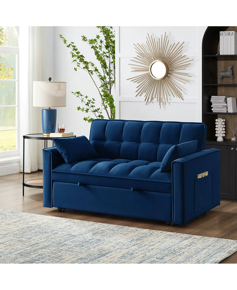 Simplie Fun Navy 4-in-1 Loveseat Sofa Bed with Storage