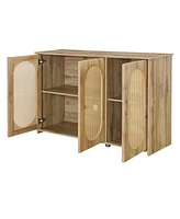 Retro 3-Door Sideboard with Rattan Doors and Metal Handles